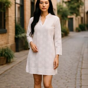 Soft Surroundings White Eyelet Long Sleeve Tunic Dress Size Medium